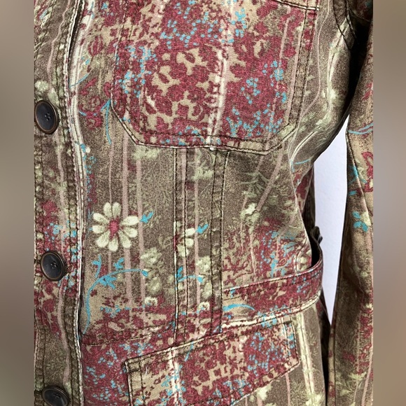 STO Women’s Jacket, Medium, Brown/Red, Nehru Collar, Floral, Vintage Look - Picture 2 of 5